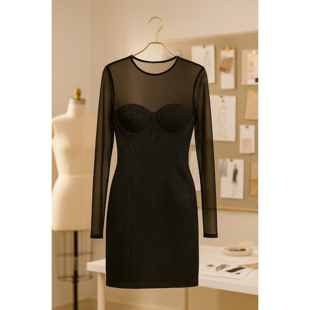 Alice + Olivia Womens Size 2 BlackTakako Crewneck Bodycon Mini Dress